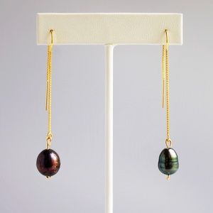 Gold Fill Large Black Pearl Threaders